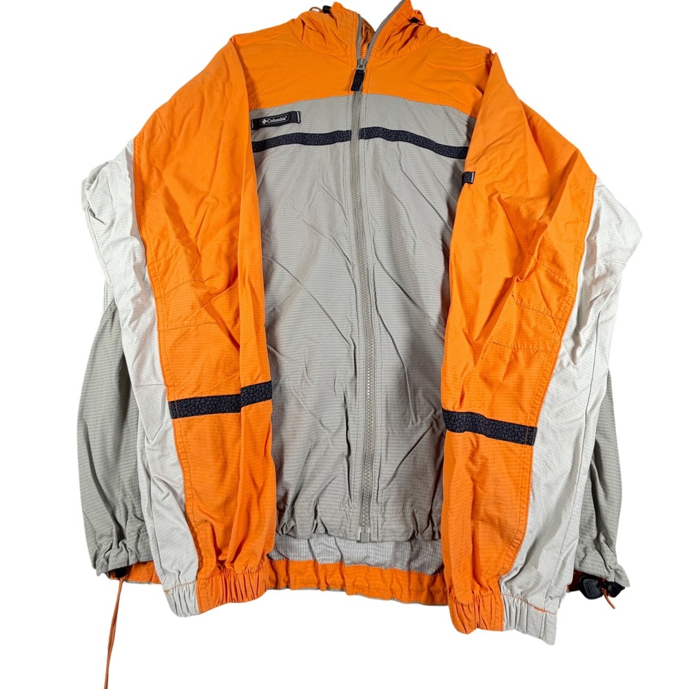 Columbia Mens Hooded Windbreaker Jacket Orange Colorblock Full Zip XL